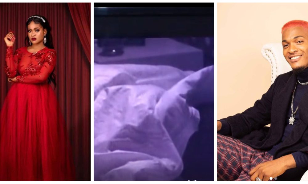 BBNaija: Days After Beauty’s Qualification, Phyna, Groovy Caught Cuddling Aggressively Under Duvet