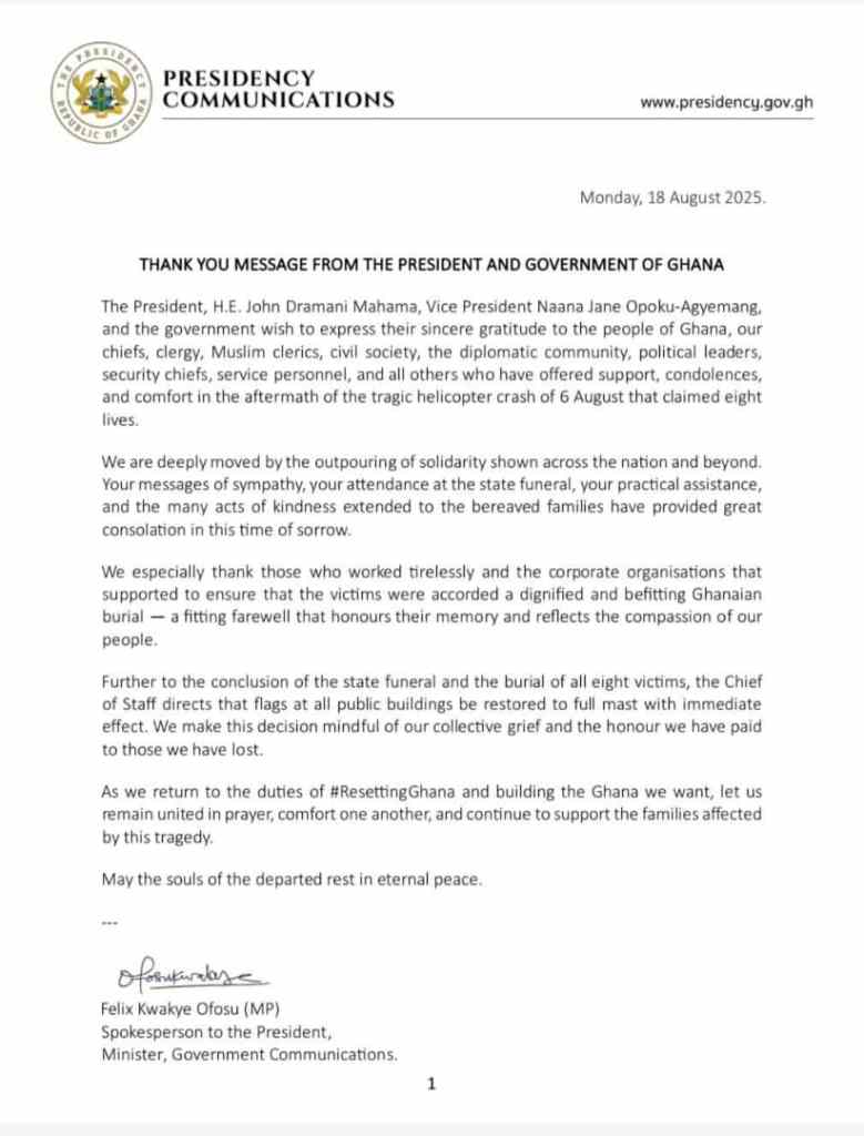 Mahama lauds national solidarity in tragic helicopter crash
