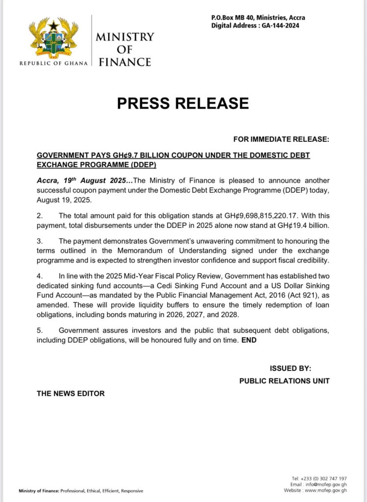 Govt coughs out GHC9.7bn under domestic debt exchange
